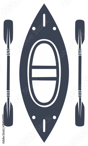 Isolated vector graphic of a kayak boat with two paddles for kayaking on white background