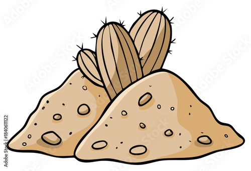 Desert landscape with cacti and sand dunes illustration