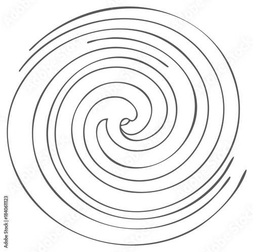 Hand drawn spiral element with simple lines showing movement and flow in a vortex shape on a white background