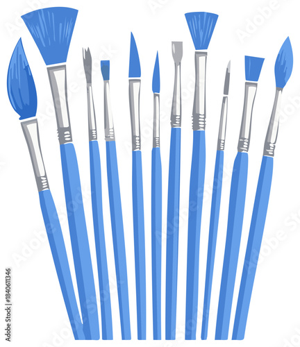 Assorted Paintbrushes with Blue Handles, Art Supplies, Still Life