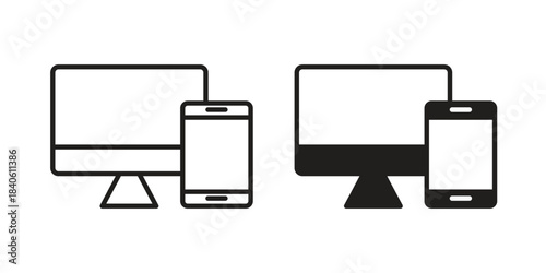 Responsive icon doodle set. editable outline stroke vector eps