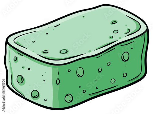 Green kitchen sponge with pores isolated on white background