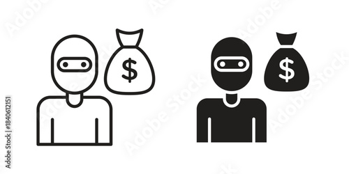 Robbery icon doodle set. editable outline stroke vector eps