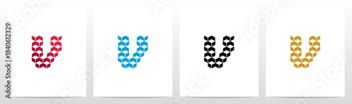 Chevrons Cubes Boxes with Negative Space Letter Initial Logo Design V