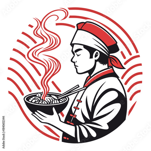 Asian noodle chef logo