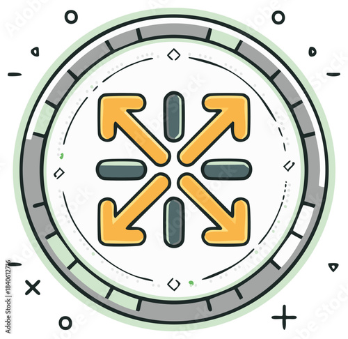 Abstract illustration with expanding arrows inside a circle graphic design concept.