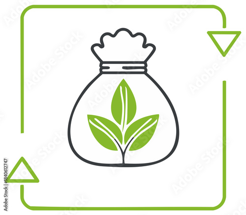 Green plant in a sack icon representing growth and agriculture