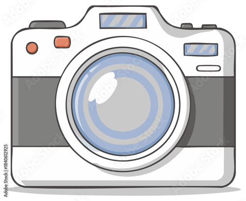 Cartoon Camera Illustration: Modern Photo Equipment with Lens and Controls