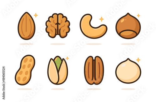 Nuts flat vector icons
