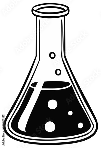 Laboratory erlenmeyer flask with bubbling chemical liquid science experiment icon