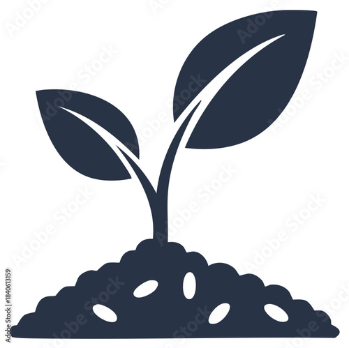 Seedling growing from soil icon depicting organic agriculture and new plant life