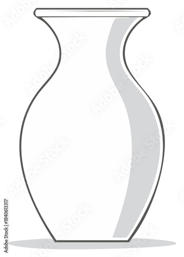Elegant white ceramic vase with curved silhouette and subtle shadow, decorative container for flowers or home décor illustration