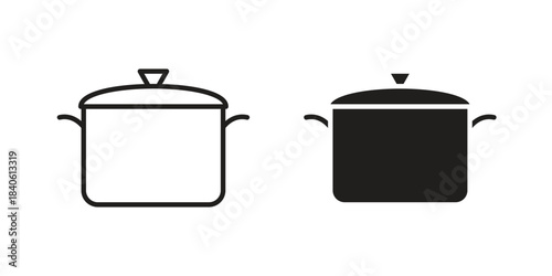 Stew pot icon doodle set. editable outline stroke vector eps