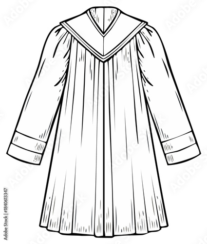 Black and white line art illustration of a formal ceremonial robe academic gown or choir garment