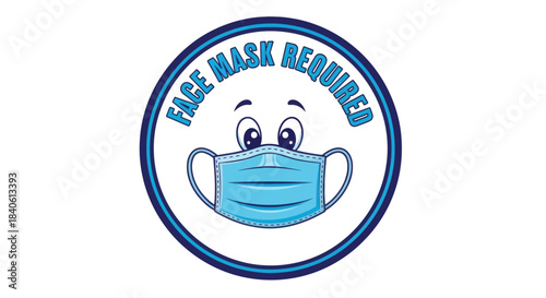 Face Mask Mandatory Sign Icon With Happy Smiling Face Symbol Showing Necessity