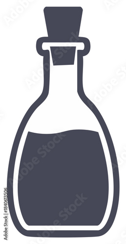 Vintage glass bottle with liquid and cork stopper simple vector icon
