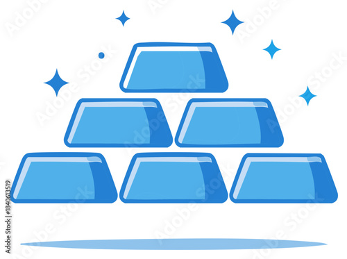 Shiny blue metal ingots stacked in a pyramid showing abstract financial wealth and triumph