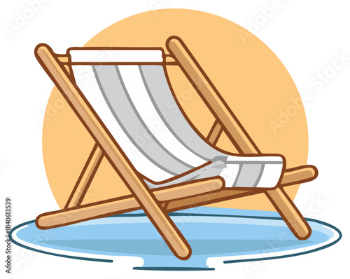 Cartoon Deck Chair Graphic with Light Blue Base and Light Orange Background Accent Evokes Beach or Lakeside Relaxation