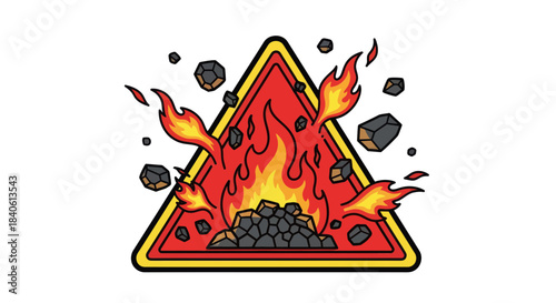 Fiery Hazard Sign Depicting Potential Danger And Explosive, Energetic Illustration