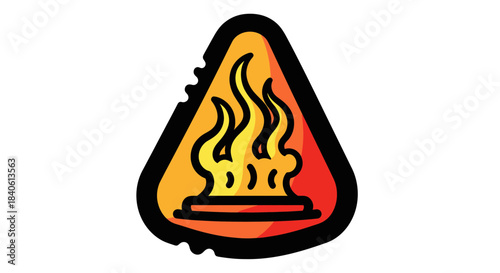 Fiery Hazard Warning Sign Depicting Flames Igniting Within A Triangular Frame