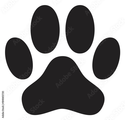 Black Paw Print Icon Simple Graphic Symbol for Pets and Animals