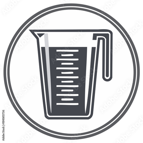 Laboratory Measuring Cup Icon Filled with Liquid and Volume Markings