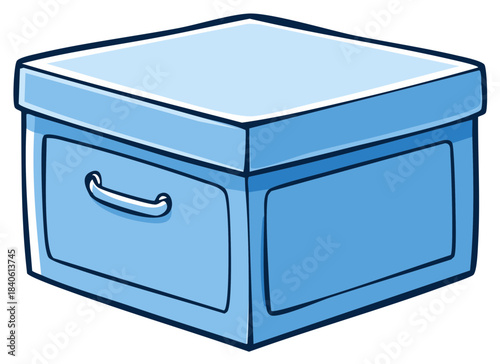 Simple blue cartoon box with a handle and a lid, isolated graphic.