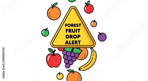 Forest Fruit Drop Alert Sign with Variety of Fresh, Delicious Fruits Design