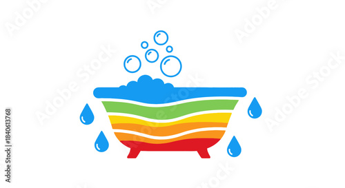 Bath Time Bliss: A whimsical illustration of a colorful bathtub, overflowing with bubbles and water droplets, suggesting relaxation and cleanliness.