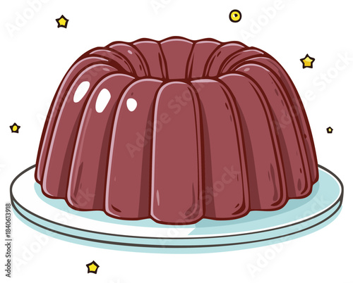 A vibrant cartoon jelly dessert illustration on a plate, featuring a whimsical wobbly texture and shining star details.