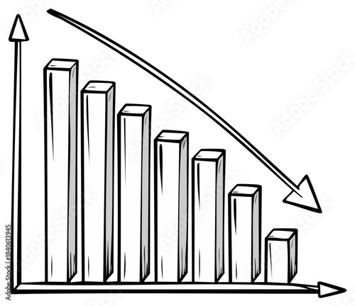 Illustrated diagram depicting a declining trend in business or economics with a black arrow