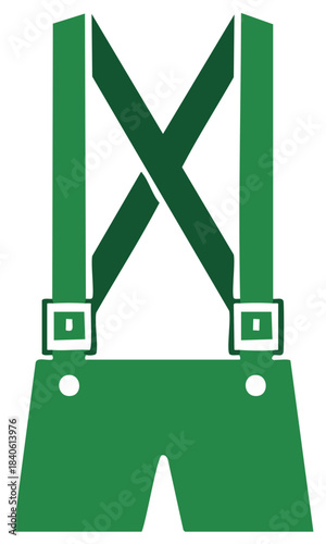 Green Traditional Lederhosen Suspenders Icon Isolated on White