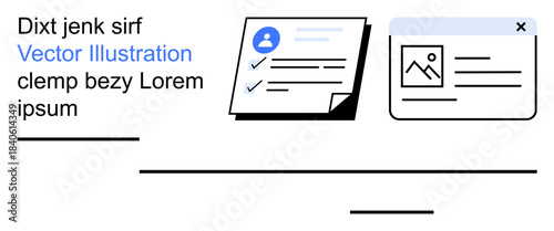 User profiles, data verification, digital forms, online documents, organization, technology applications. Illustration displaying forms with icons indicating data. User profiles and data verification