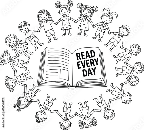 Vintage sketch of books surrounded by floral botanical elements