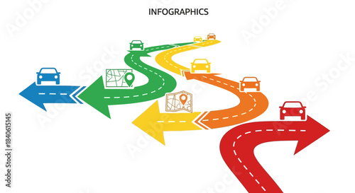 Navigational Infographic: A visually compelling infographic depicts colorful roads winding and merging, symbolic of journeys, directions, and the progress of vehicle.