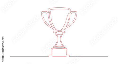 A trophy depicted in a continuous one-line design, isolated on a white background.

