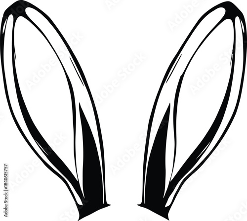 Rabbit Ear Silhouette Vector Featuring Symmetrical Upright Bunny Ears with Inner Line Detailing in Minimalist Style