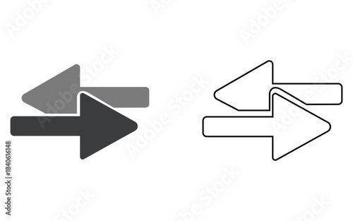 Exchange arrows black white line icons two directions vector illustration set