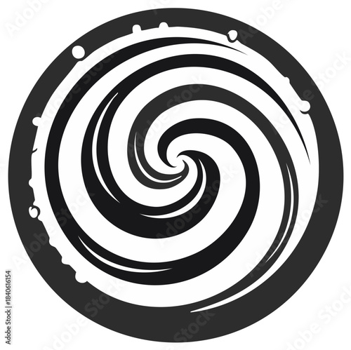 Abstract Swirling Vortex in Circle Frame, Twisted Lines and Dots, Graphic Design Element, Minimalist Art
