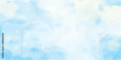 Abstract blue watercolor background evoking a bright summer sky with fluffy white clouds and sunlight