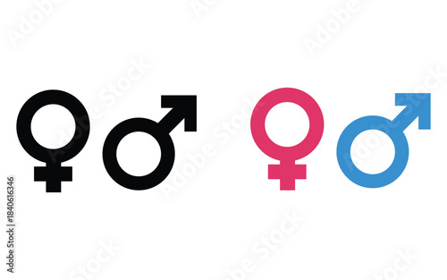 Male and female gender symbols black pink blue icons vector illustration set