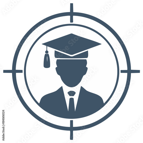 Student in crosshairs target icon. Education, graduation, success concept.