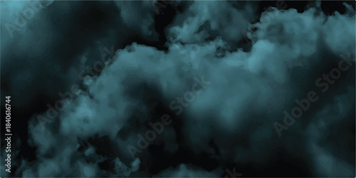 Abstract blue sky with dark storm clouds and white fog, featuring smoke and light effects