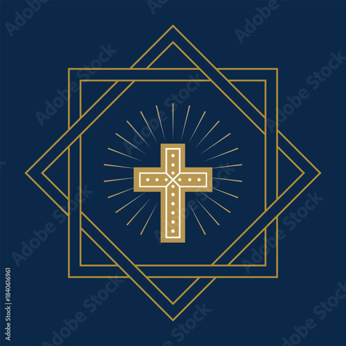 Geometric Cross Monogram Logo – Sacred Line Art Religious Vector