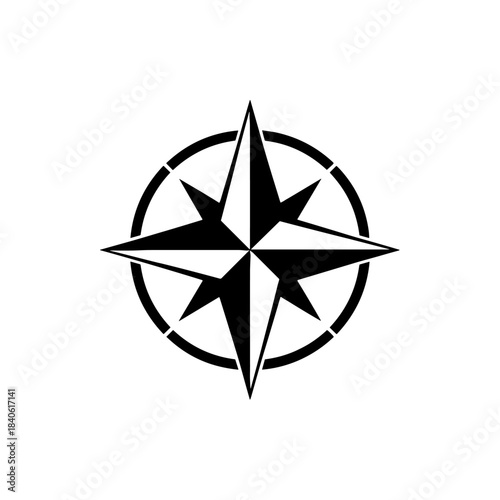Compass rose navigation vector graphic black and white nautical direction symbol travel icon design 100 character