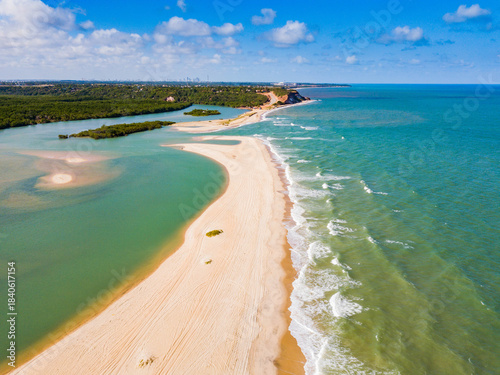 Barra de Gramame, João Pessoa, Paraíba - aerial view of the river meeting the sea on the coast of Paraíba.