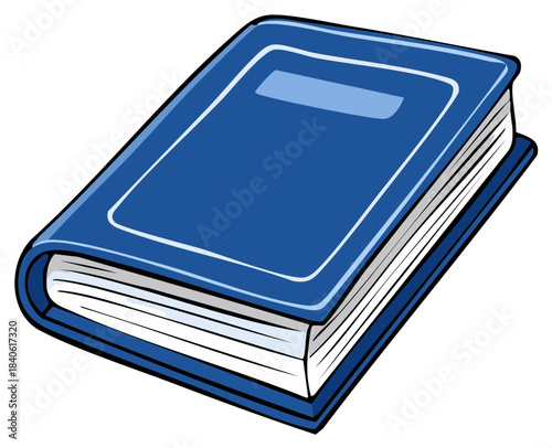 Classic Blue Hardcover Book Illustration, Closed and Angled, Symbolizing Education and Reading.