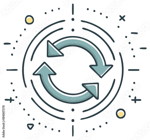 Hand drawn loop icon with circular arrows for workflow process and continuous cycle