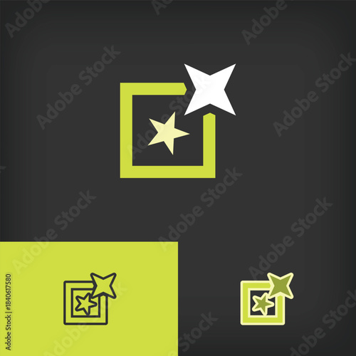 AI-powered square star logo. Unique design with color gradients. Ready-to-use template for both flat and linear styles.