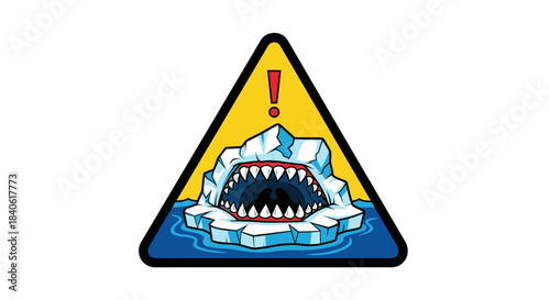 Danger Alert: Threatening Iceberg Warning Sign with Sharp Teeth Inside